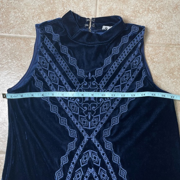 THML Anthropologie Velvet Embroidered Navy Sleeveless Dress, Size Medium - Picture 5 of 7